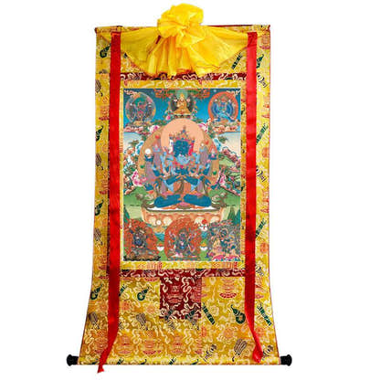 Guhyasamaja in Yab Yum - Tibetan thangka painting, close-up detail
