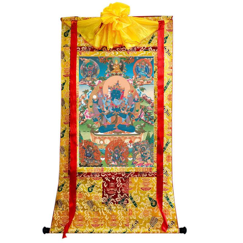 Guhyasamaja in Yab Yum - Tibetan thangka painting, close-up detail