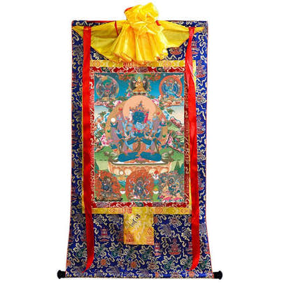 Guhyasamaja in Yab Yum - Tibetan thangka painting, view 4
