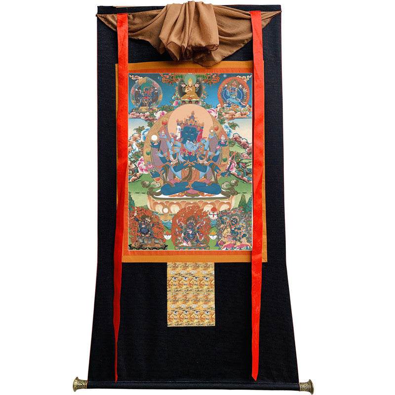 Guhyasamaja in Yab Yum - Tibetan thangka painting, view 8