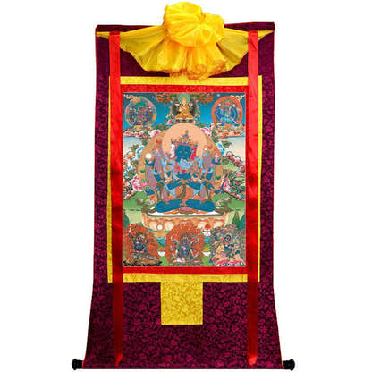 Guhyasamaja in Yab Yum - Tibetan thangka painting, view 5