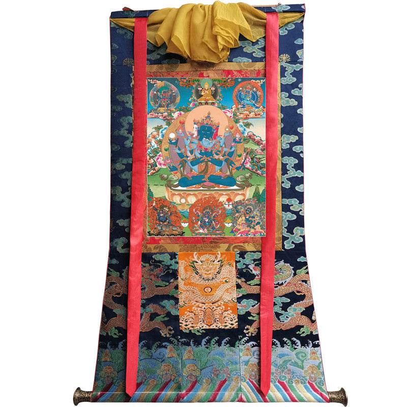 Guhyasamaja in Yab Yum - Tibetan thangka painting, size reference