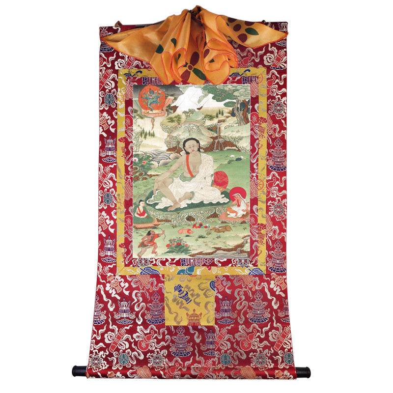 Jetsun Milarepa - Tibetan thangka painting, detailed view