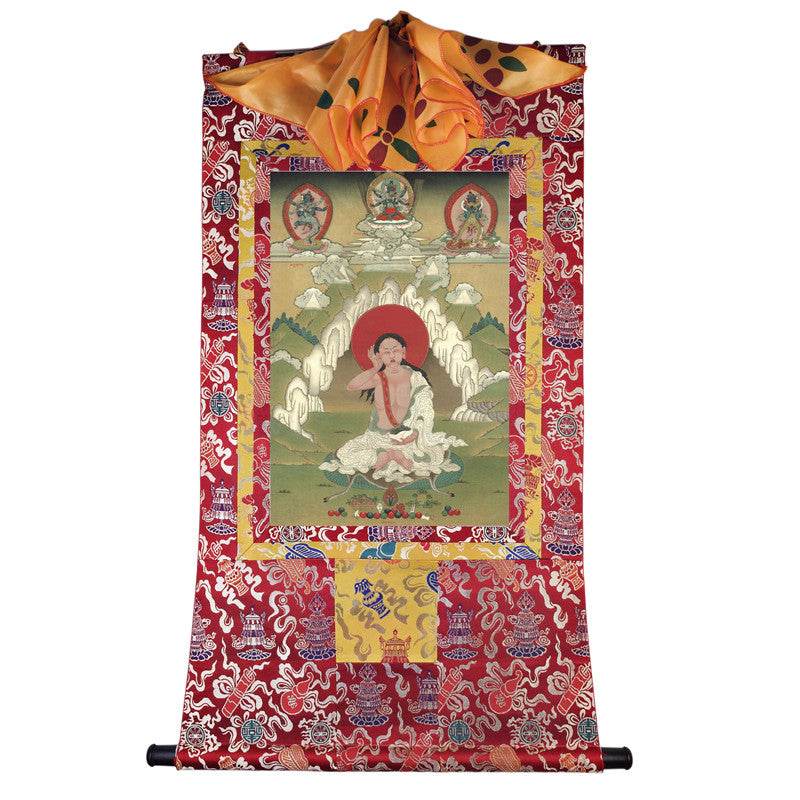 Jetsun Milarepa - Tibetan thangka painting, detailed view