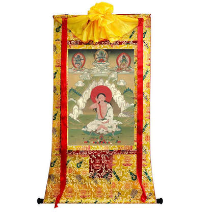 Jetsun Milarepa - Tibetan thangka painting, close-up detail