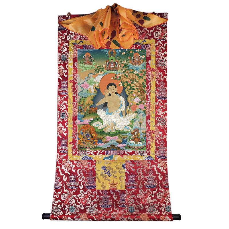 Jetsun Milarepa - Tibetan thangka painting, detailed view