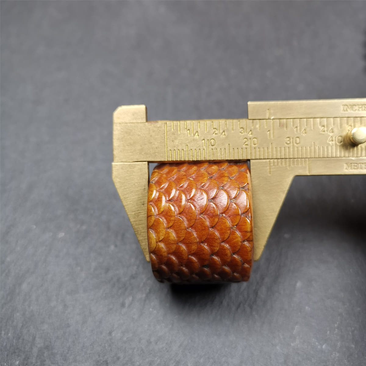 Bone Thumb Ring for Men 0.87" - Tibetan Buddhist art, size reference