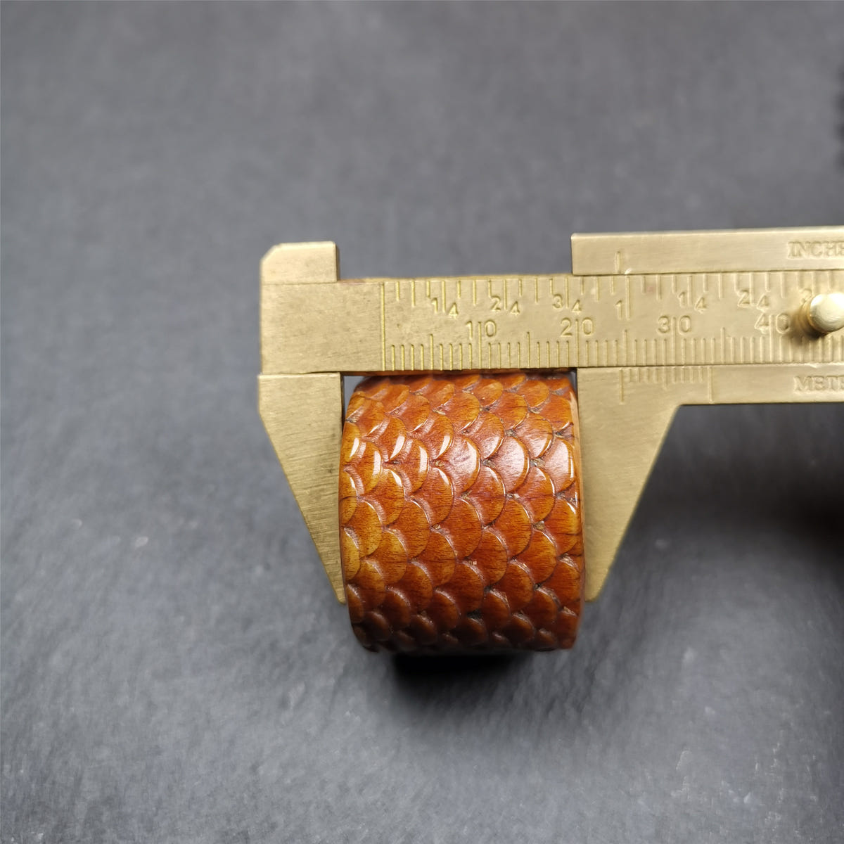 Bone Thumb Ring for Men 0.87" - Tibetan Buddhist art, size reference