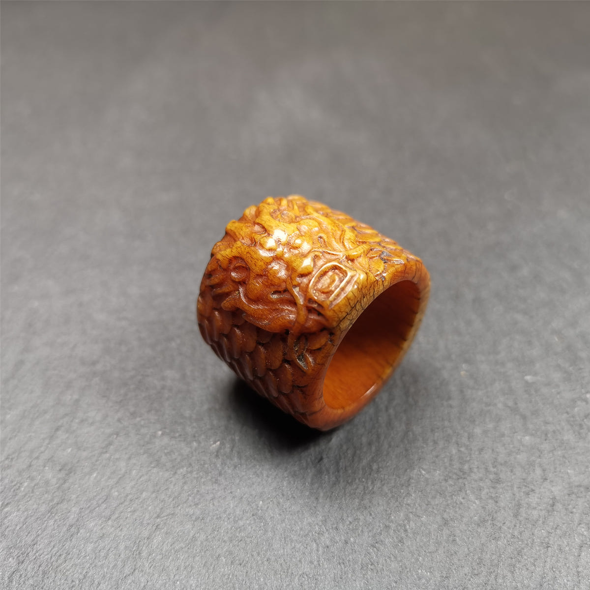 Bone Thumb Ring for Men 0.87" - Tibetan Buddhist art, view 8