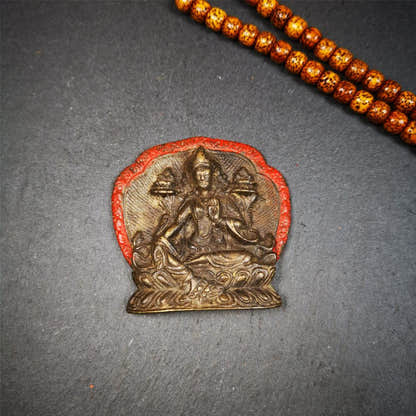 Green Tara Statue 2.16" - Tibetan Buddhist statue, close-up detail