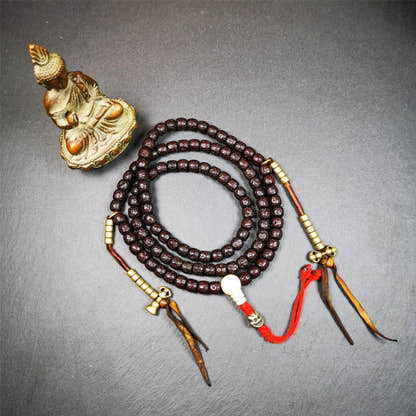 Old Lotus Seed Mala,0.32" - Tibetan Buddhist mala beads, front view