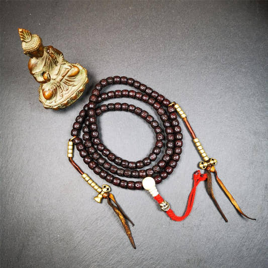 Old Lotus Seed Mala,0.32" - Tibetan Buddhist mala beads, front view