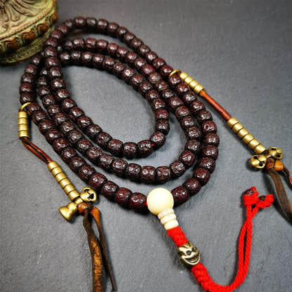Old Lotus Seed Mala,0.32" - Tibetan Buddhist mala beads, detailed view
