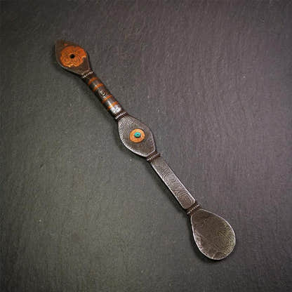 Large Size Offering Spoon 7.5" - Tibetan Buddhist art, close-up detail