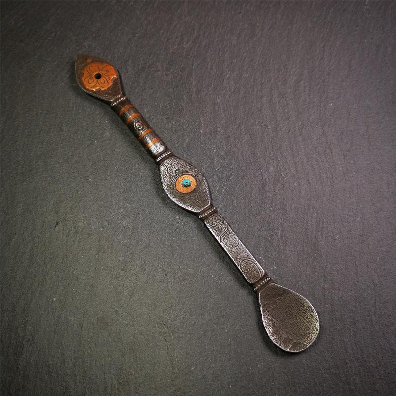 Large Size Offering Spoon 7.5" - Tibetan Buddhist art, close-up detail