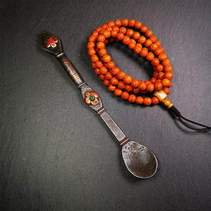 Large Size Offering Spoon 7.1" - Tibetan Buddhist art, front view