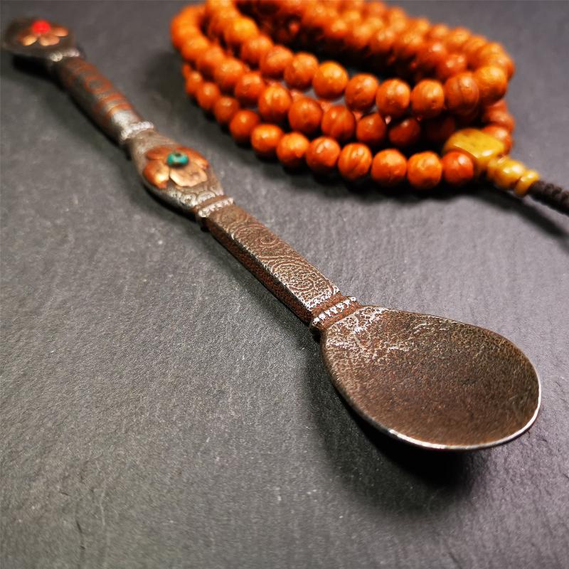 Large Size Offering Spoon 7.1" - Tibetan Buddhist art, detailed view