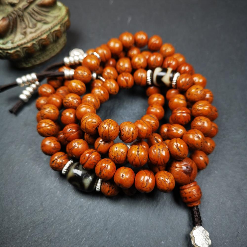 Bodhi Seed Mala,40" - Tibetan Buddhist mala beads, detailed view