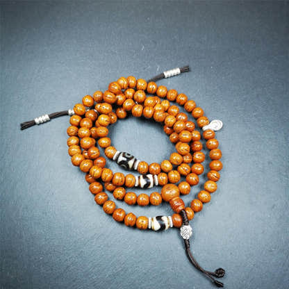 Bodhi Seed Mala,40" - Tibetan Buddhist mala beads, close-up detail