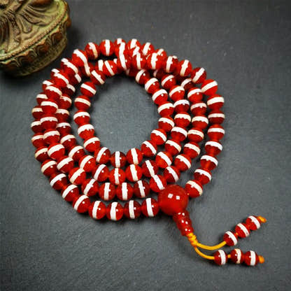 Red Agate Medicine Buddha Bhaisajyaguru Beads Mala,35" - Tibetan Buddhist mala beads, view 4
