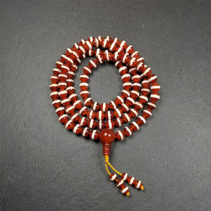 Red Agate Medicine Buddha Bhaisajyaguru Beads Mala,35" - Tibetan Buddhist mala beads, front view