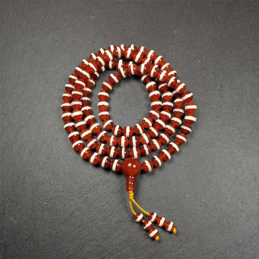 Red Agate Medicine Buddha Bhaisajyaguru Beads Mala,35" - Tibetan Buddhist mala beads, front view