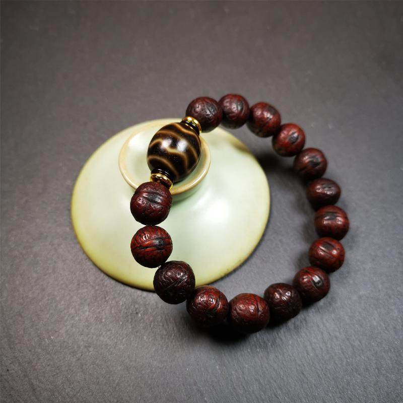 Fortune Wave Dzi Bracelet - Tibetan dzi bead, view 6