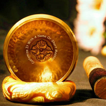 Customized Engrave Singing Bowl 3.2" - Tibetan Buddhist art, front view