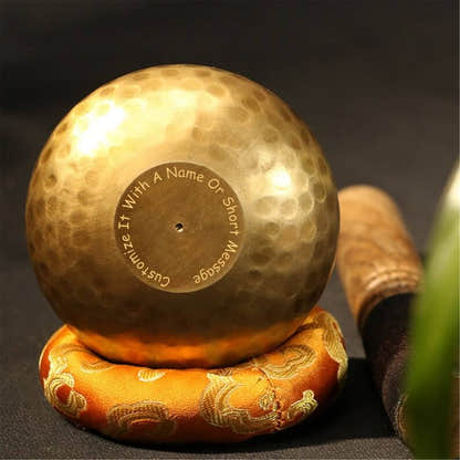 Customized Engrave Singing Bowl 3.2" - Tibetan Buddhist art, close-up detail