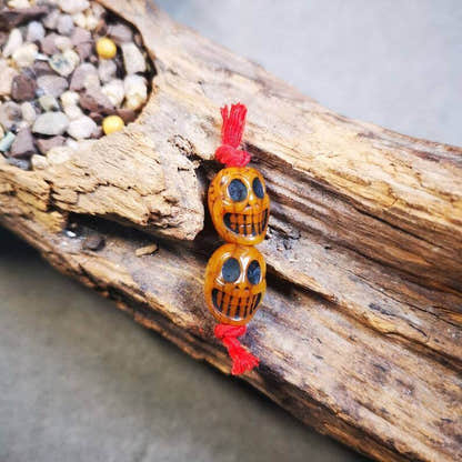 Yak Bone Carved Skull Citipati Beads for Prayer Beads,Mala - Tibetan Buddhist mala beads, front view