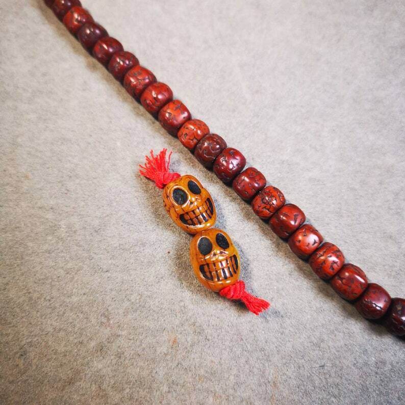 Yak Bone Carved Skull Citipati Beads for Prayer Beads,Mala - Tibetan Buddhist mala beads, detailed view
