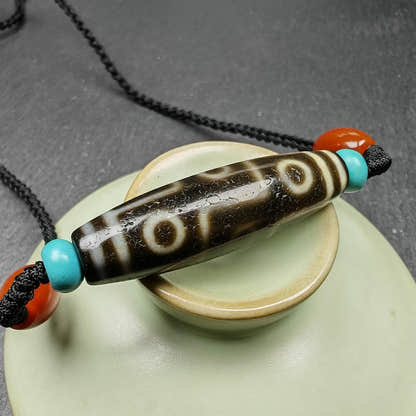 9 Eyes Dzi Bead Necklace,1.5" - Tibetan Buddhist bead necklace, view 5