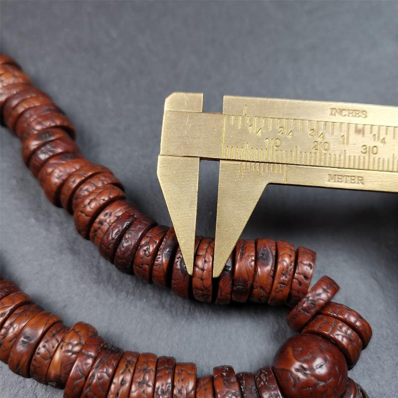 Old Bodhi Seed Mala 0.55" - Tibetan Buddhist mala beads, size reference