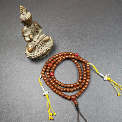 Old Lotus Seed Mala 0.24" - Tibetan Buddhist mala beads, detailed view