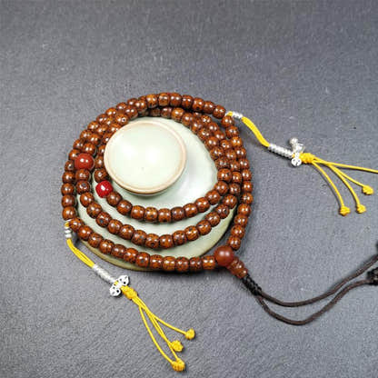 Old Lotus Seed Mala 0.24" - Tibetan Buddhist mala beads, close-up detail