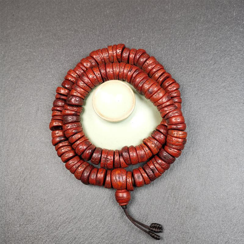 Old Bodhi Seed Mala 0.55" - Tibetan Buddhist mala beads, view 7