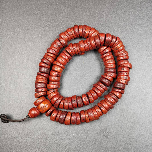 Old Bodhi Seed Mala 0.55" - Tibetan Buddhist mala beads, front view