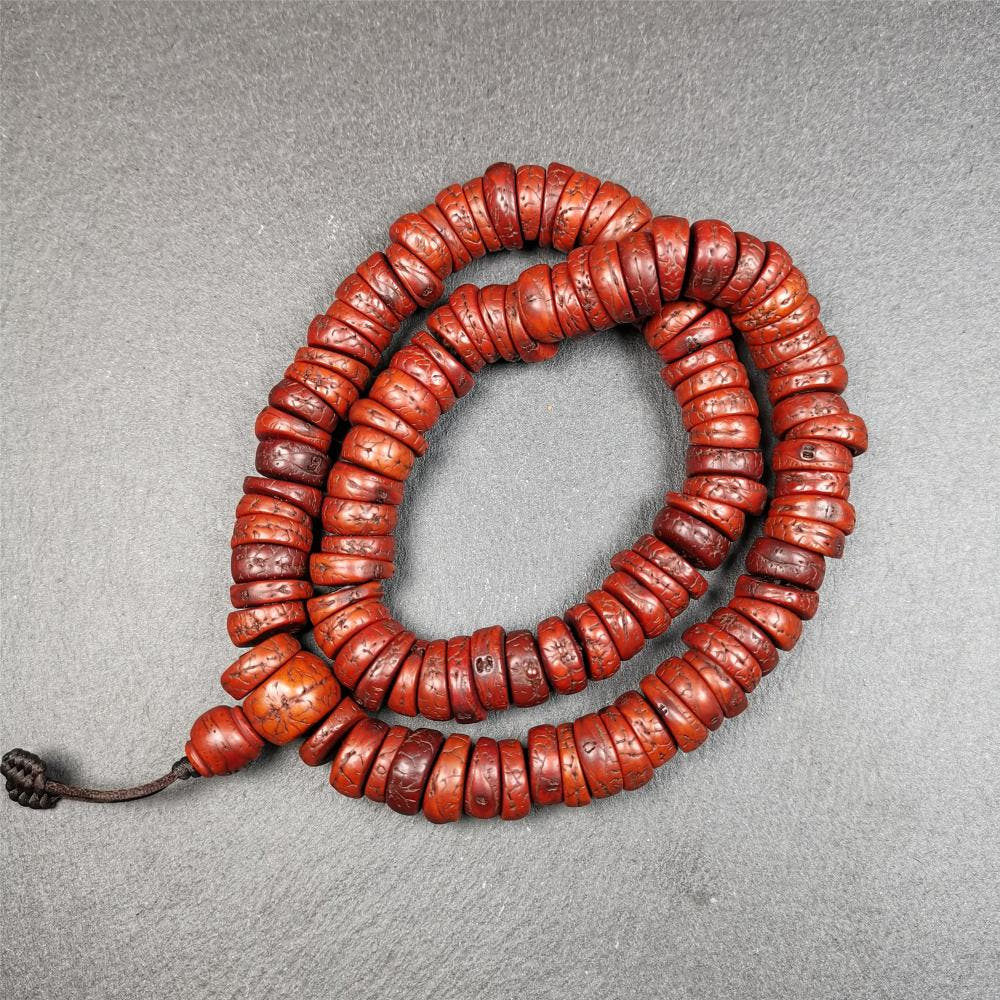 Old Bodhi Seed Mala 0.55" - Tibetan Buddhist mala beads, front view