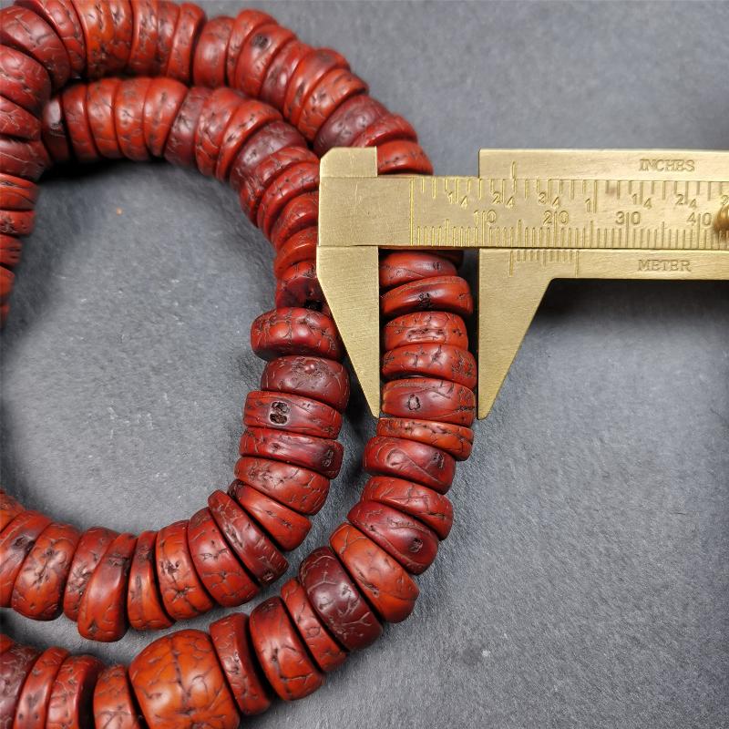 Old Bodhi Seed Mala 0.55" - Tibetan Buddhist mala beads, size reference
