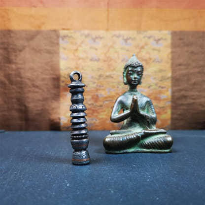 Stupa Amulet Pendant 2.1" - Tibetan Buddhist amulet, detailed view