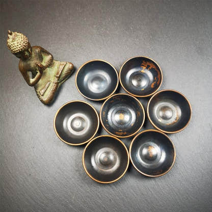 Small Water Offering Bowls Set 1.89" - Tibetan Buddhist art, front view