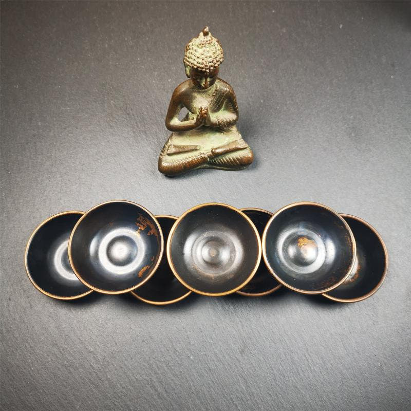 Small Water Offering Bowls Set 1.89" - Tibetan Buddhist art, detailed view