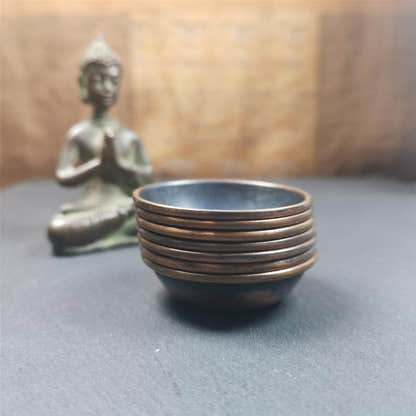 Small Water Offering Bowls Set 1.89" - Tibetan Buddhist art, close-up detail