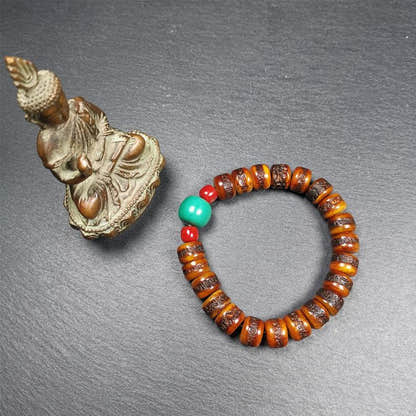 7.5" Yak Bone Wrist Mala - Tibetan Buddhist mala beads, close-up detail