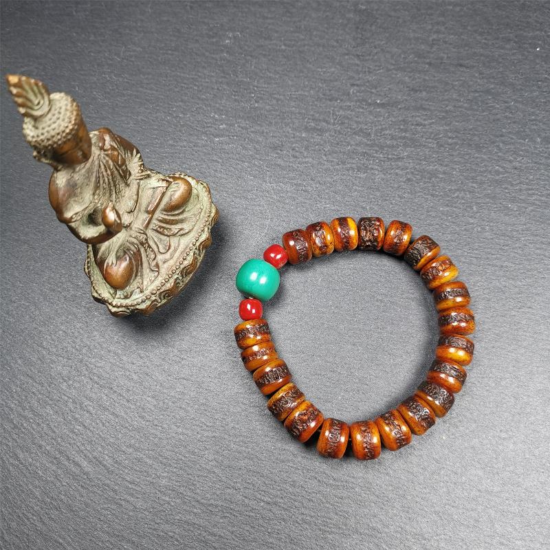 7.5" Yak Bone Wrist Mala - Tibetan Buddhist mala beads, close-up detail