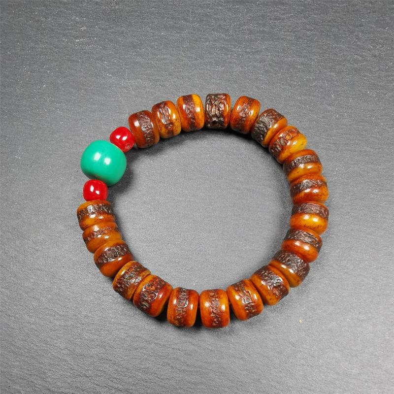 7.5" Yak Bone Wrist Mala - Tibetan Buddhist mala beads, front view