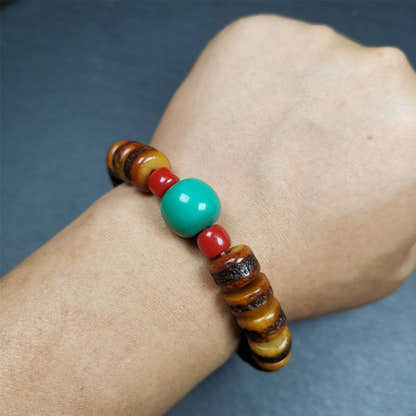 7.5" Yak Bone Wrist Mala - Tibetan Buddhist mala beads, detailed view