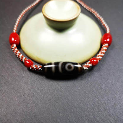 2 Eyed Dzi Bead Necklace - Tibetan Buddhist bead necklace, view 5