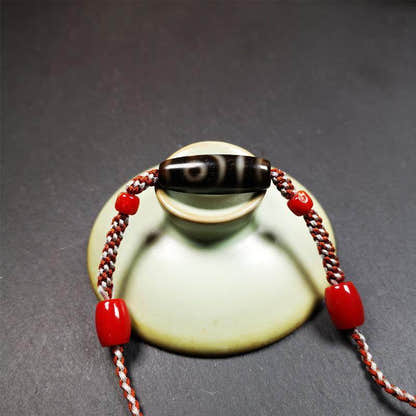 2 Eyed Dzi Bead Necklace - Tibetan Buddhist bead necklace, view 6