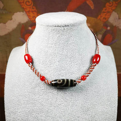 2 Eyed Dzi Bead Necklace - Tibetan Buddhist bead necklace, view 7